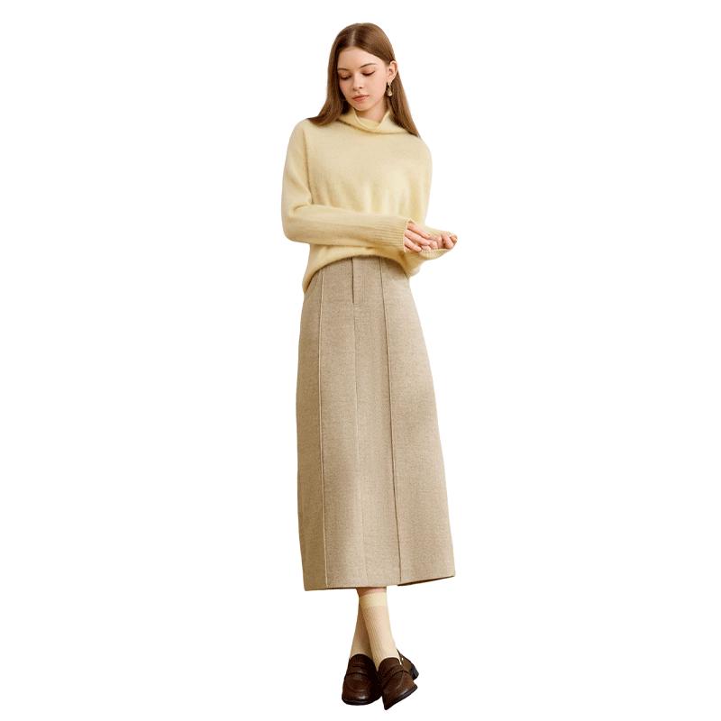 Xiangying Wool Blend High-Waist Midi Skirt with Back Slit M