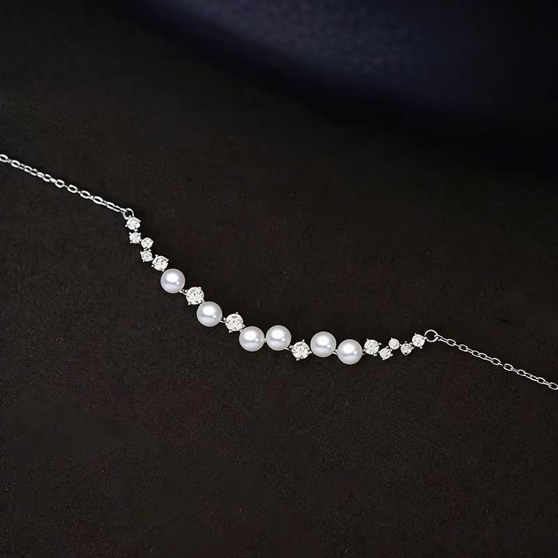 Huitan Temperament Imitation Pearl Cubic Zirconia Pendant Necklace for Women Daily Sweet Female Necklace Silver Color Jewelry