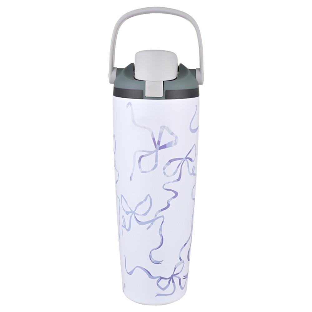 900ML/30oz Stainless Steel Thermos Flask One Click Open Lid Cute Water Bottle Leak Proof Travel Mug Summer Gift for Women/Girl