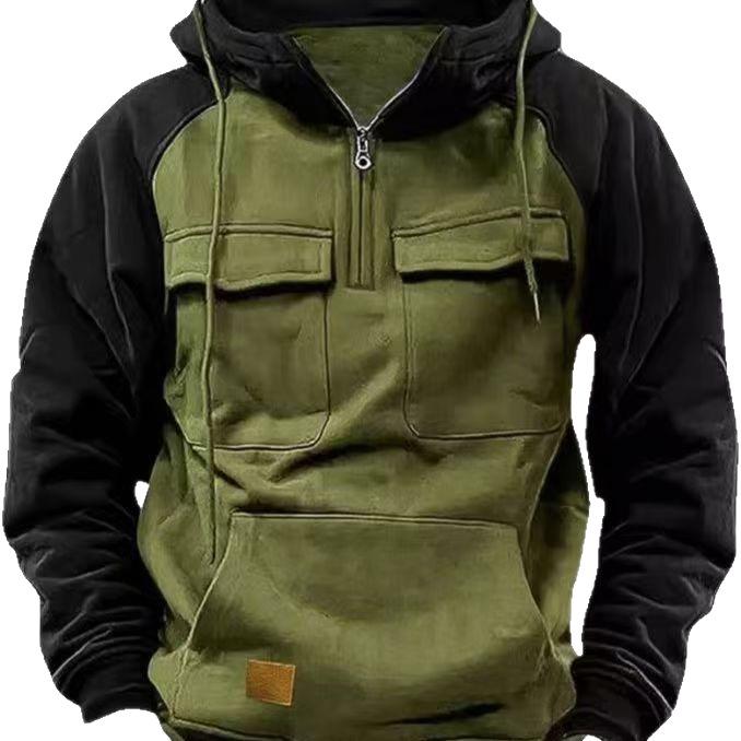 2026 Men's American Style Heavyweight Fleece-Lined Hooded Motorcycle Zipper Sweatshirt