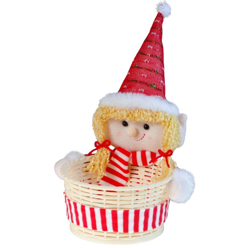 

Christmas Candy Basket Ornament Elf Doll Doll Tabletop Ornament Candy Fruit Basket Children s Gift красный