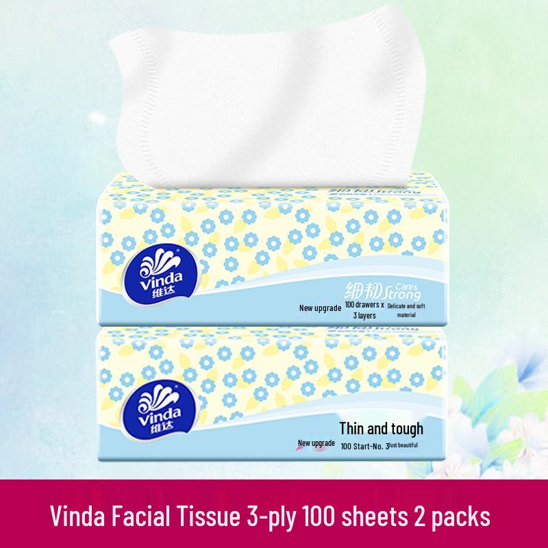 Mouchoirs Faciaux Vinda 3 Plis - 8 Paquets, 100 Essuie-tout Chacun, Abordables pour un Usage Domestique