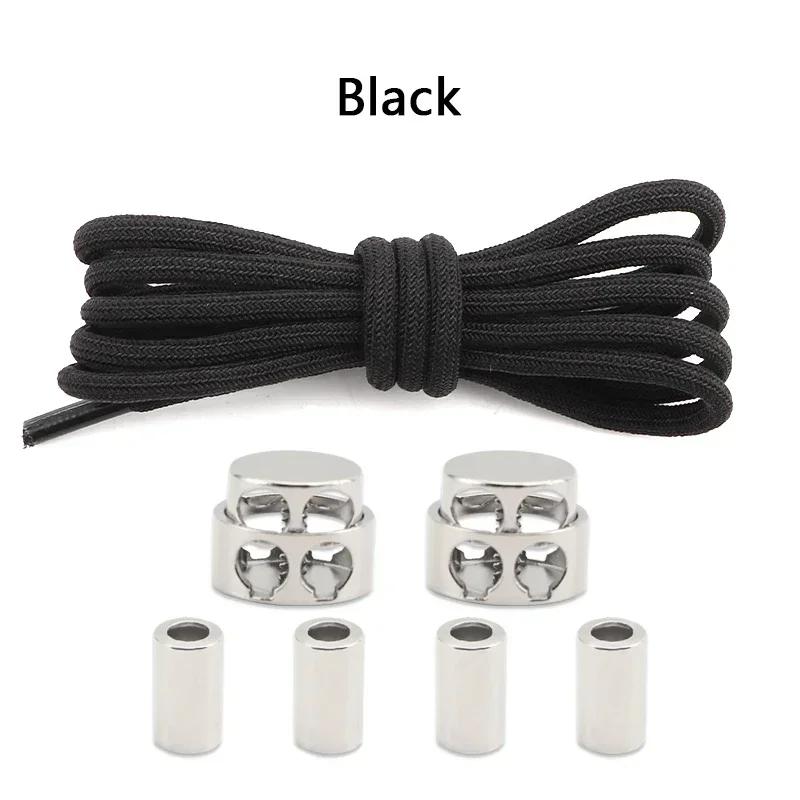 1Pair Lock Shoe laces Without ties Metal Buckle Laces Round Elastic Laces Sneakers Kids Adult No Tie Shoelaces Shoes Accessories
