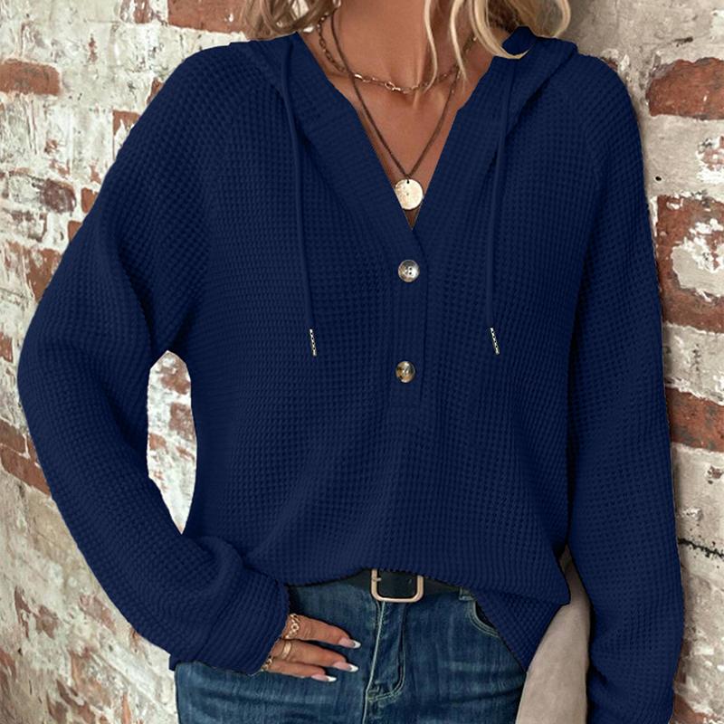 

Осень и зима Новый однотонный свободный свитер с капюшоном и длинными рукавами для женщин S темно-синий