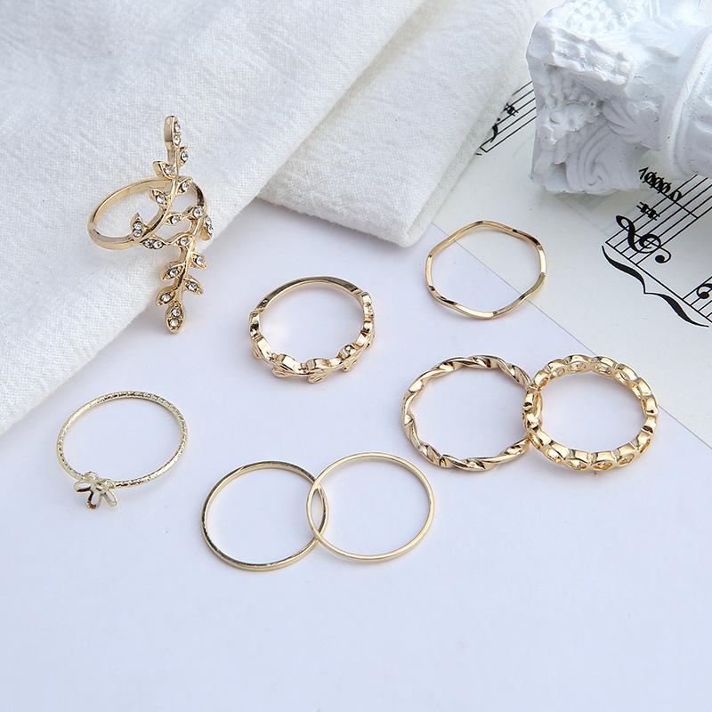 

Модный уличный стиль хип-хоп набор колец на фаланги в виде листьев 16-17mm золотой