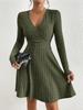 New for Autumn/Winter Women Knit Slim Sexy Bodycon Dress V-Neck Long Sleeve Dress Solid Casual Midi Sweater Dress