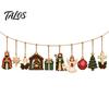 Xmas Mantel Window Hanging Retro Wooden Nativity Pendant for Christmas Tree Decoration, Rustic Manger Decorations Banner with Hemp Rope Holiday