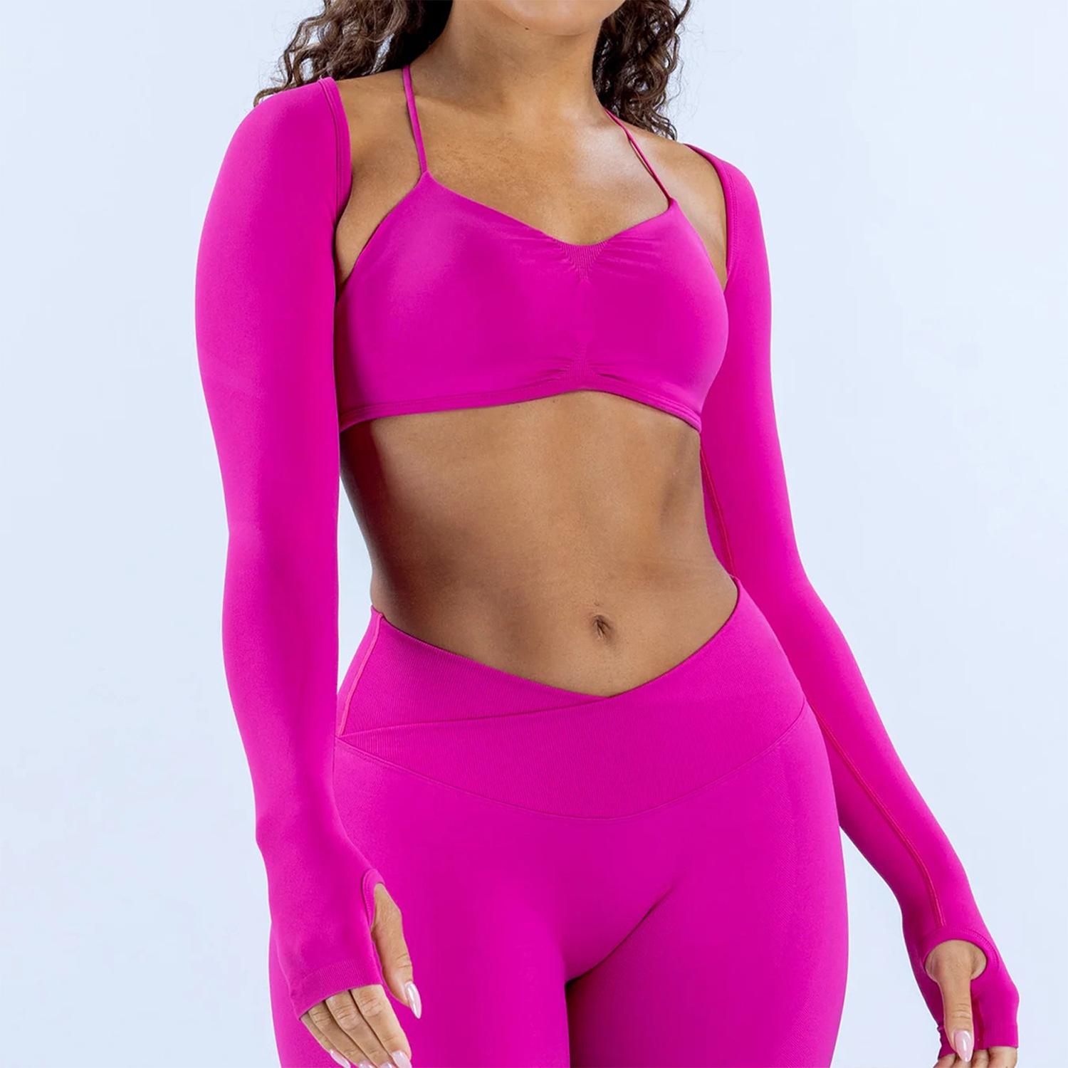 

European & American Seamless Long-Sleeve Yoga Shawl: Stylish Back Design, Breathable Fitness Top for Women L