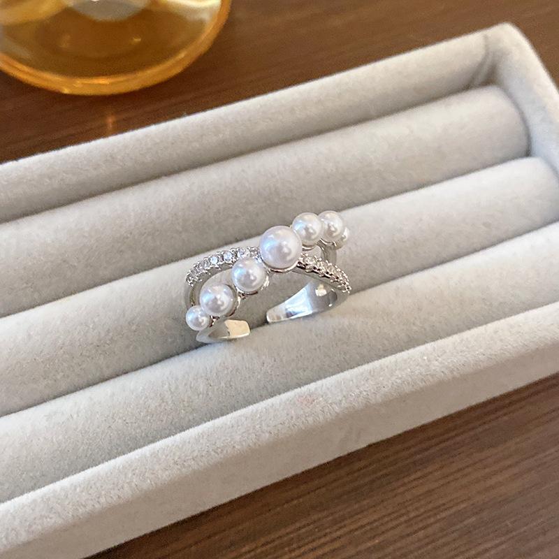 French Temperament Butterfly Pearl Bow Open Ring Simple Trend Index Finger Ring Jewelry Women