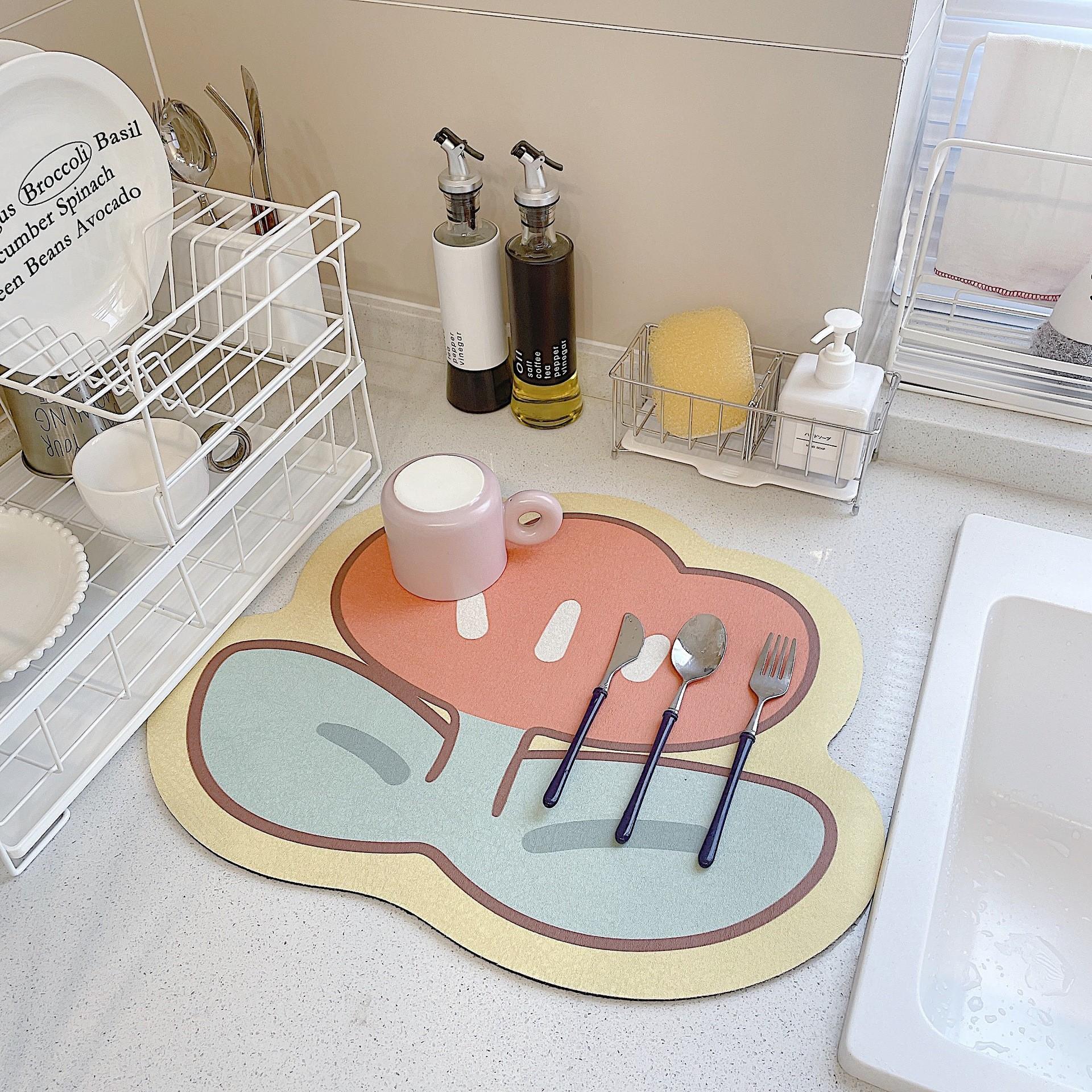 Столешница, коврик для сушки посуды, чашки, кухонная посуда, дренажный коврик, впитывающий коврик с принтом для кофемашины, коврик для слива столовой посуды, декор L  40cmx50cm