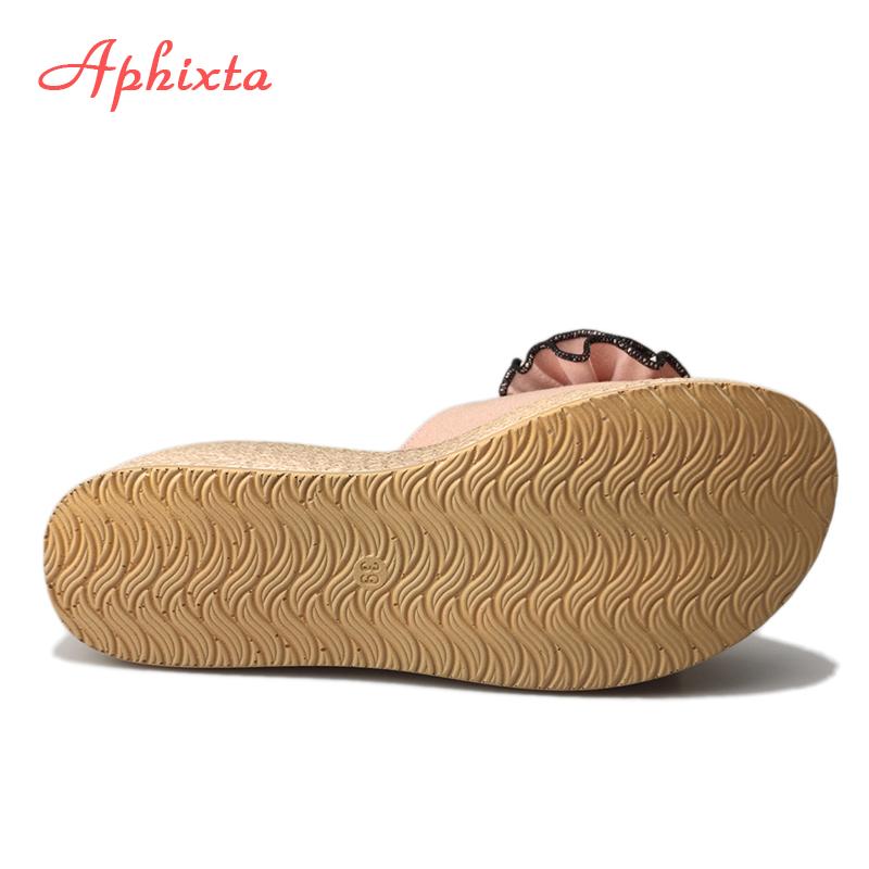 Aphixta Flower Wedge Heels Slippers Women 9cm Cow Suede Bow Women Mulers Female 4cm Platform Sandals Clog Shoes Slides Women