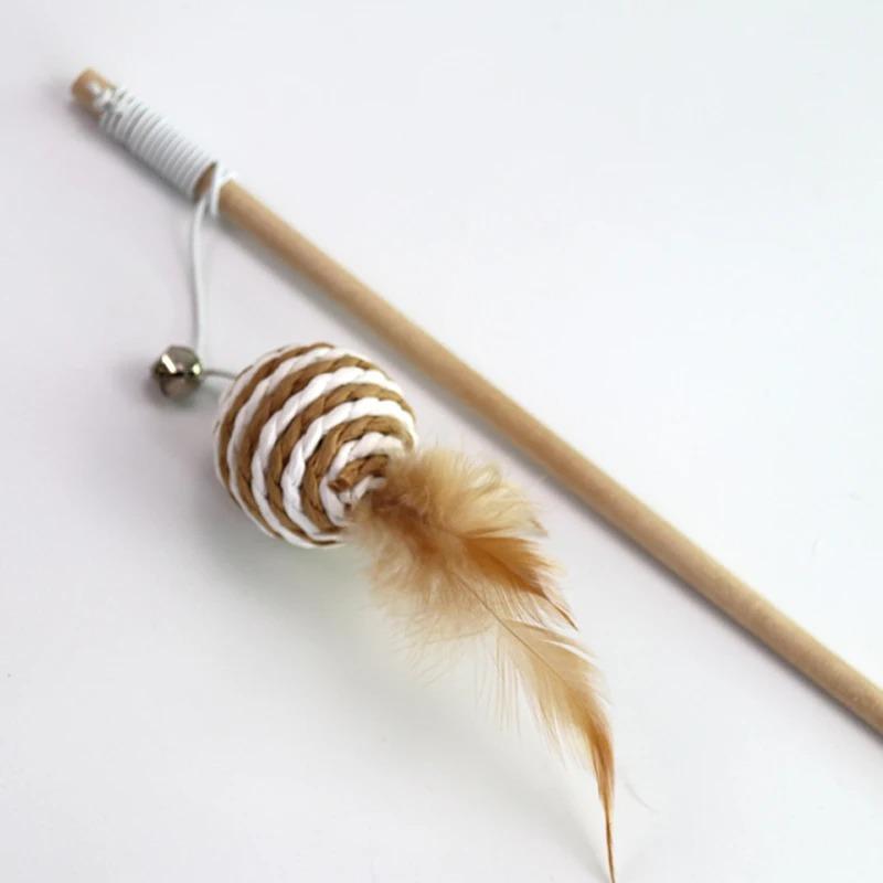 Funny Interactive Cat Teaser Toys with Feather 40CM Wooden Stick, Mice Fish Chick Design, Kitten Playing Teaser Wand Pet Accessories for Cats