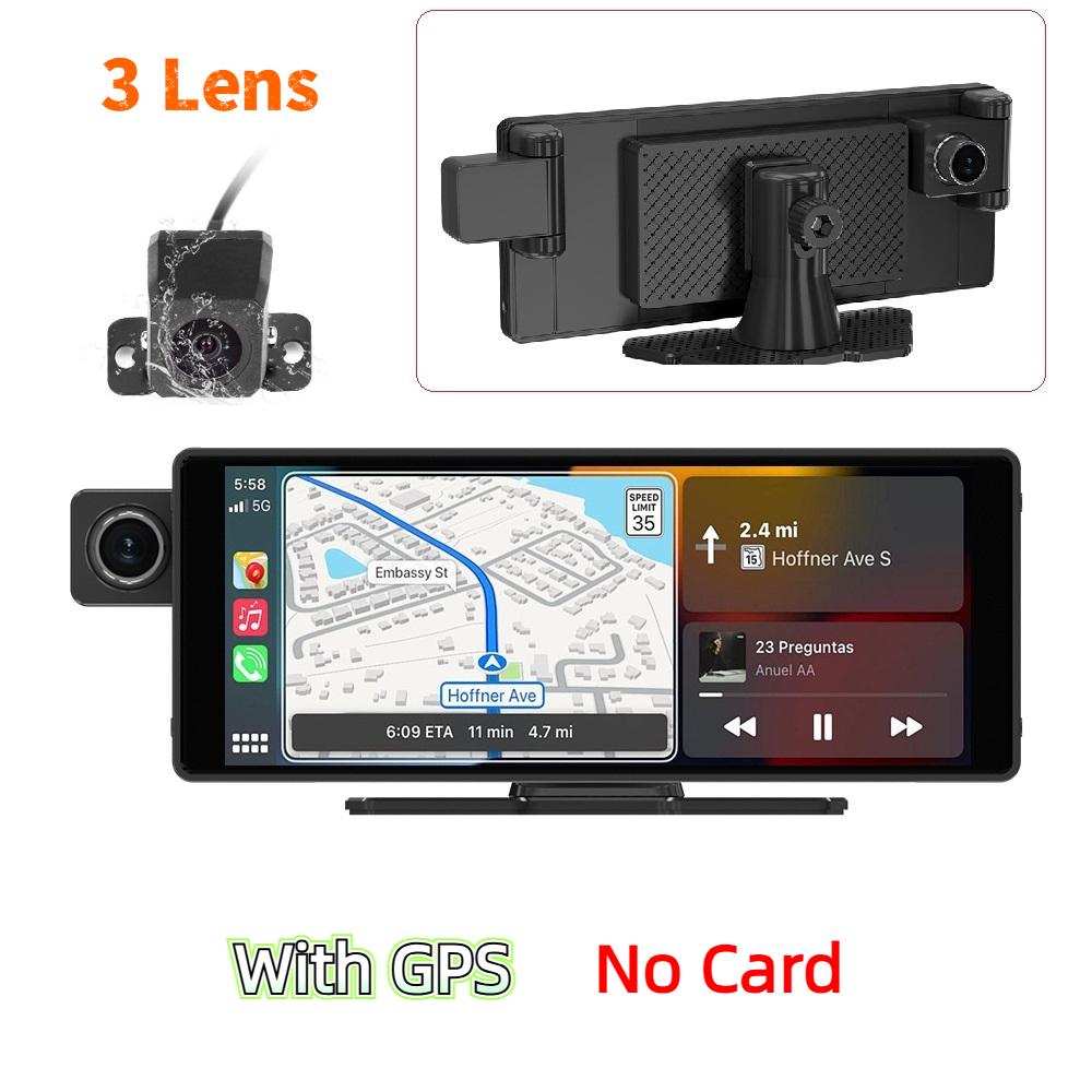 3-lens Dashcam, 10.26" HD Wireless CarPlay Car Navigation GPS.