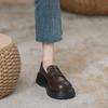 Qiao Feifei~ Platform Loafers Women's 2023 Muffin Shoes Versatile Black British Style Small Leather Shoes One Pedal Single Shoes