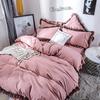 4 PCS Elegant Lace Cotton Bedding Set Bed Sheet Bed Cover Queen/king Size Solid Color Quilt Cover