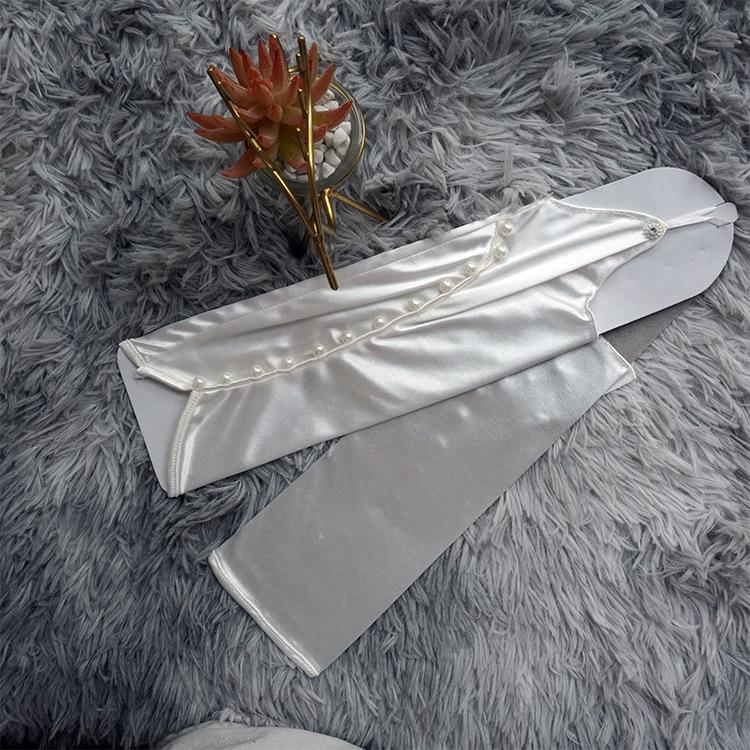 Medium And Long Finger Gloves, Pearl Etiquette Wedding Gloves, Satin Elastic Satin Gloves