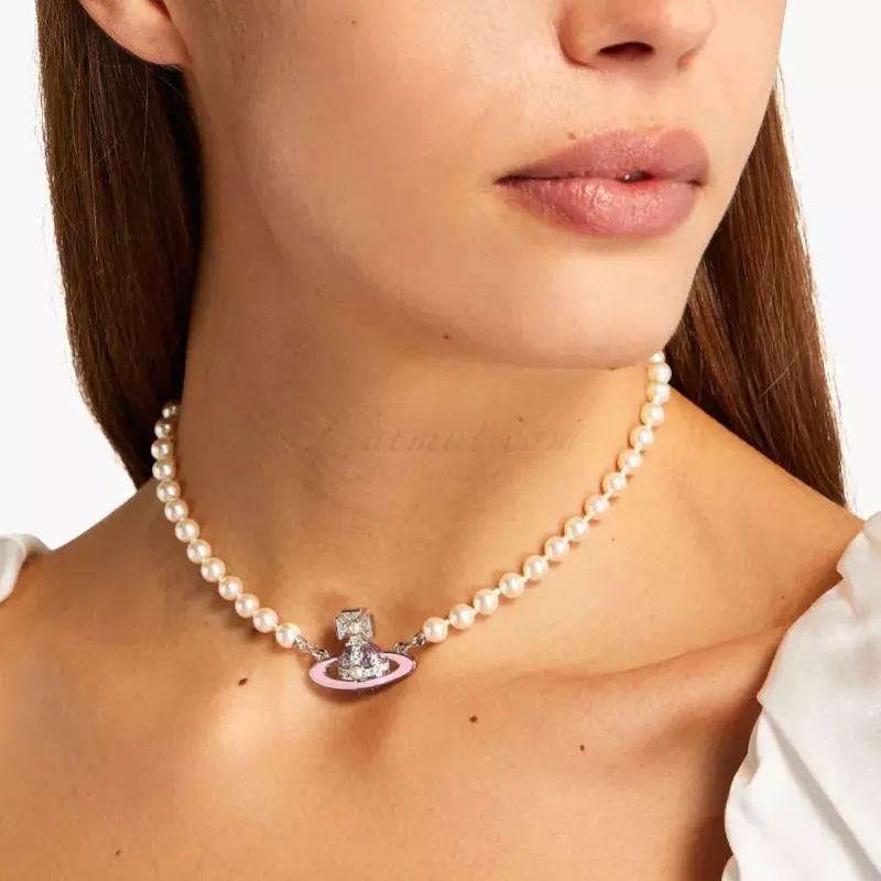VIVIENNE WESTWOOD Roxanne Porcelain Saturn Pendant Necklace Women Necklace Silver 6301011G02P308P308