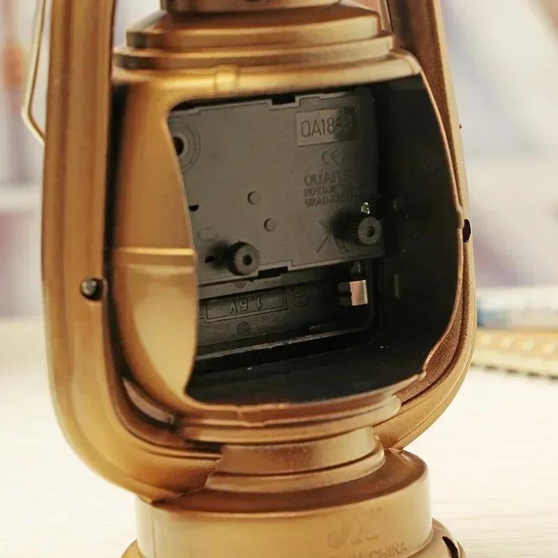 2026 New Vintage Oil Lamp Alarm Clock Retro Kerosene Light Table Clock Living Room Office Decor Craft Ornament Home Supplies