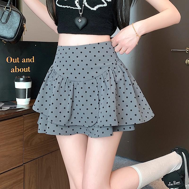 Plus Size Polka Dot High Waist A-Line Skirt for Women - Grey and Fluffy, Irregular Short Design for Summer