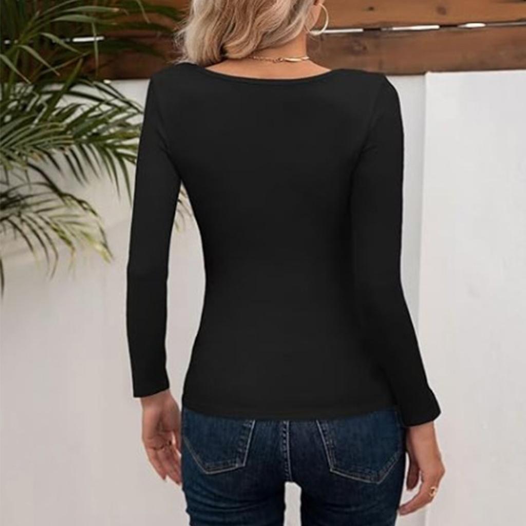 Women's Fashion Solid Color Long Sleeved Sexy Slim Fit T-shirt Hollow Top Bottom