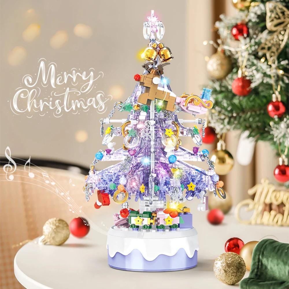 738 STÜCKE Lila Weihnachtsbaum Spieluhr Block mit Lichtern und Spielzeug Erwachsene Kind Wohnkultur Weihnachten Geburtstagsgeschenk
