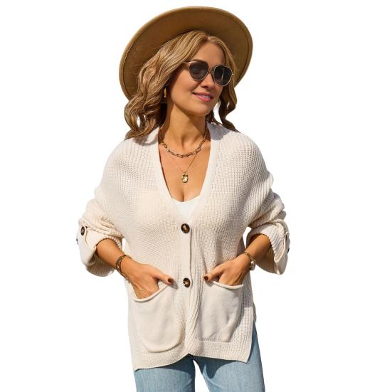 Women Oversized Button Down Cardigan Knitted Long Sleeve Open Front Sweater with Pockets Casual Fall Outerwear Coat