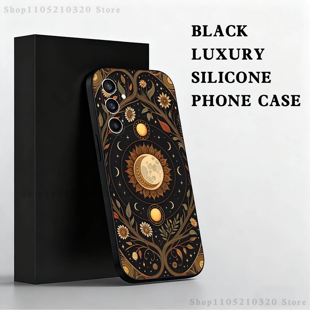 

Aesthetic Print Sun Moon Phone Case For Samsung S25,S24 Ultra,S20,S30 plus,S22 plus,S23,S30 Ultra 5G Silicone Black Shell SamsungS22plus 5G