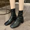 Sexy Damenstiefel Weiches PU-Leder Botas 6CM Absätze Damenmode Schuhe Herbst Winter Stiefeletten Quadratische Zehenpartie Weibliche Stiefeletten WSH4188