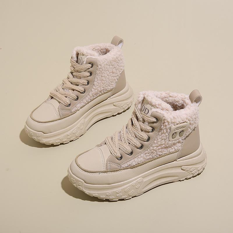 2024 Winter Women's Velvet High-Top White Sneakers, Korean-Style, Height-Boosting, Warm Leisure Sports, Model K6701