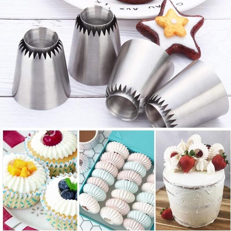 2pcs Piping Nozzles Set, Large Stainless Steel Icing Nozzles, Cream Cake Piping Tips For Dessert Biscuit Cup Cake, Kitchen Acces