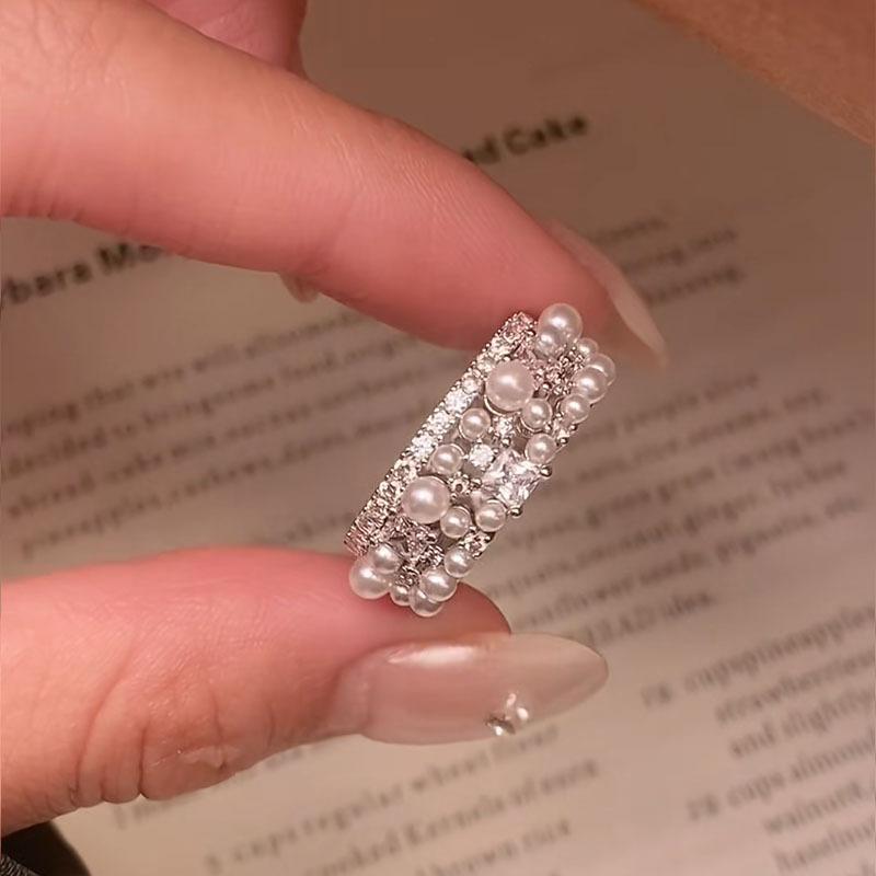 

Sweet inlay Diamonds Pearls rings for women Light Luxury Jewelry Exquisite Fashion Ring Earrings Wedding Engagement Jewelry sets
