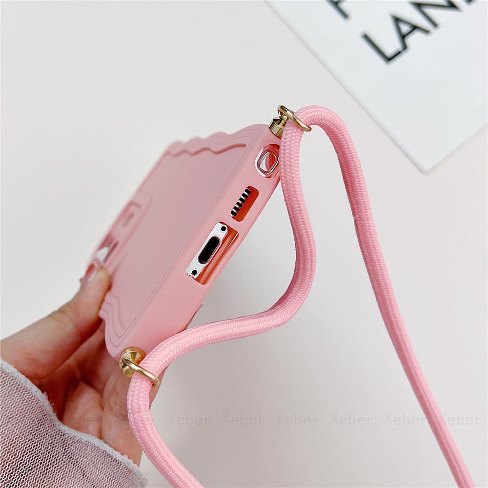 Śliczne kręcone fale naszyjnik na krzyż smycz przewód liny silikonowe etui do Samsung S23 S22 Ultra S21 S20 FE A14 A34 A54 A24 A13 A23 A33 A53 A12 A32 A52