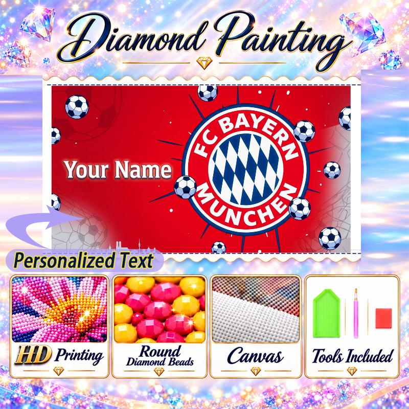 Bayern Munich 5D DIY Diamond Painting Custom Name Text, Full Drill Rhinestone Mosaic Art Home Gift