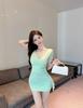 Sexy mesh short-sleeved v-neck dress female summer socialite waist slim slim and thin hip-wrapped short skirt