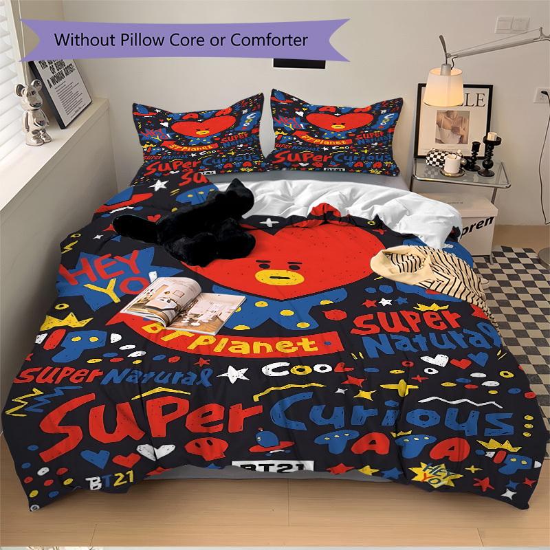 3pcs BT21 Tata Heart Bedding Set: Perfect for Bedroom or Guest Room. Soft and Comfortable with No Core Included yy251009219