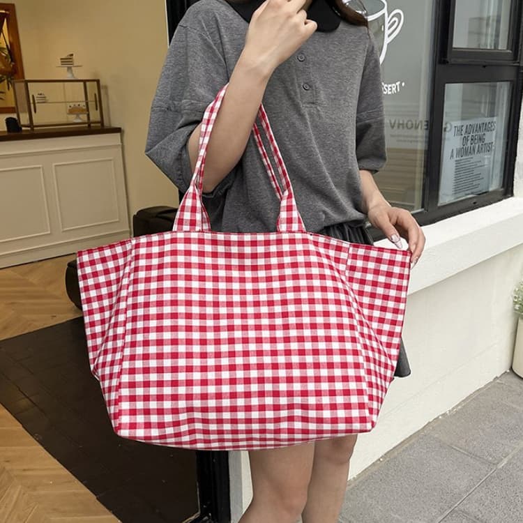 Contrast Color Plaid Shoulder Bag Large Capacity Tote Bag