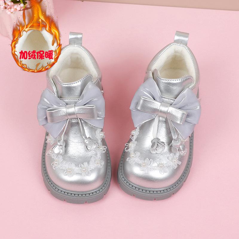 Girls princess short boots 2025 new winter girls velvet warm cotton shoes fashion bow two cotton Martin boots