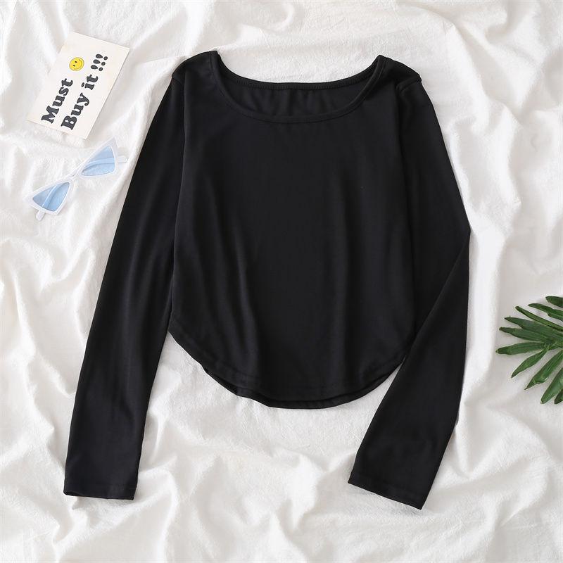 Jednobarevné tričko s čtvercovým límečkem Basic Dlouhý rukáv Dámské Tričko Ležérní Tílko Tenký Dámský Top Móda Tričko Y2k Streetwear