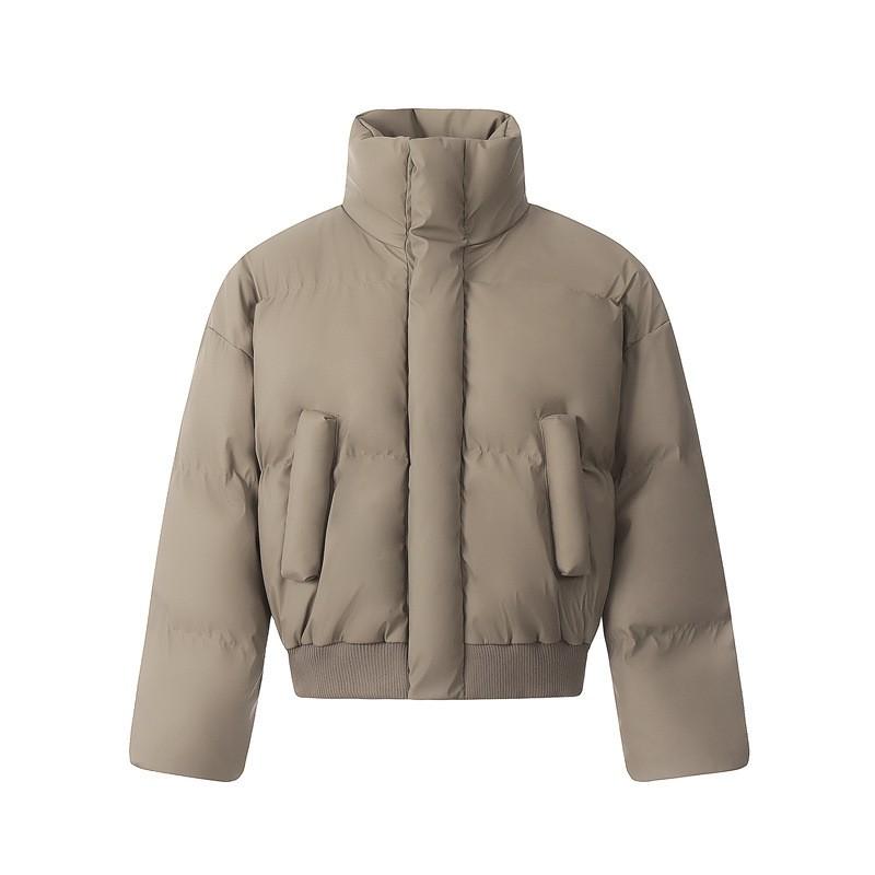 American Vintage Winter PU Puffer Jacket Loose Fit Stand Collar Thick Couples Men Women
