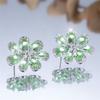 Cute Female Green Zircon Flower Stud Earrings Silver Color Wedding  For Women