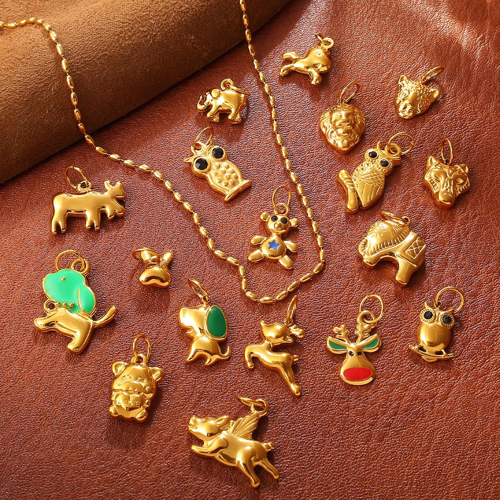 18K Gold-Plated Stainless Steel Elephant Pendant for Necklace or Bracelet