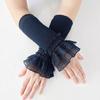 Women's Knitted Wool Long Gloves with Lace Trim - Warm Autumn/Winter Arm Sleeves
