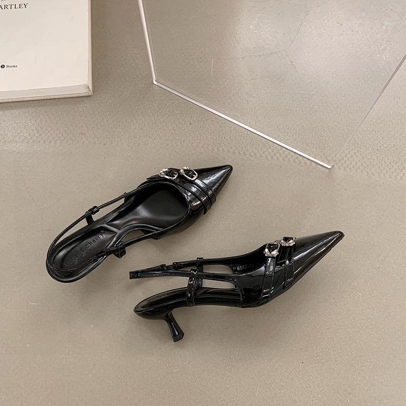 2025 Spring French Style Pointed Stiletto Heels - Elegant Closed Toe Sandals with Back Strap