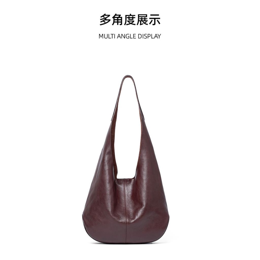 Cross-border Guangzhou First Layer Tree Paste Vegetable Tanned Cowhide Hobo Simple Large-capacity Tote Bag Premium Underarm Shoulder Bag