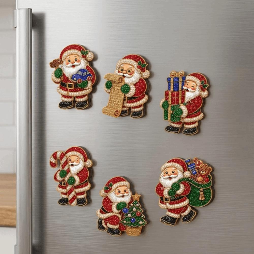 6PCS Full Drill Santa Claus Painting Fridge Magnet Christmas Decoration