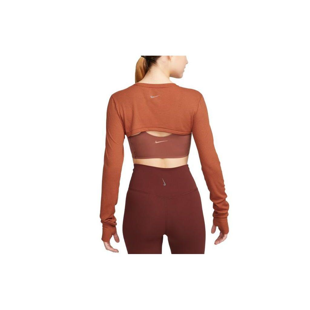 Nike Yoga Luxe Solid Logo Short Sleeve T-Shirt Women Tops Dark-Red-Brown DV9198