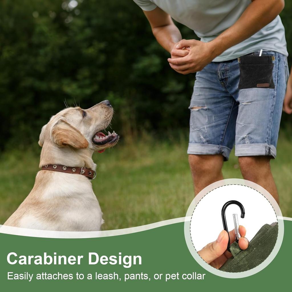 2Pcs Dog Treat Pouch, Dog Treat Pouches for Pet Training, Portable Auto Closing Dog Walking Bag with Carabiner for Puppy Travel or Outdoor Use Black