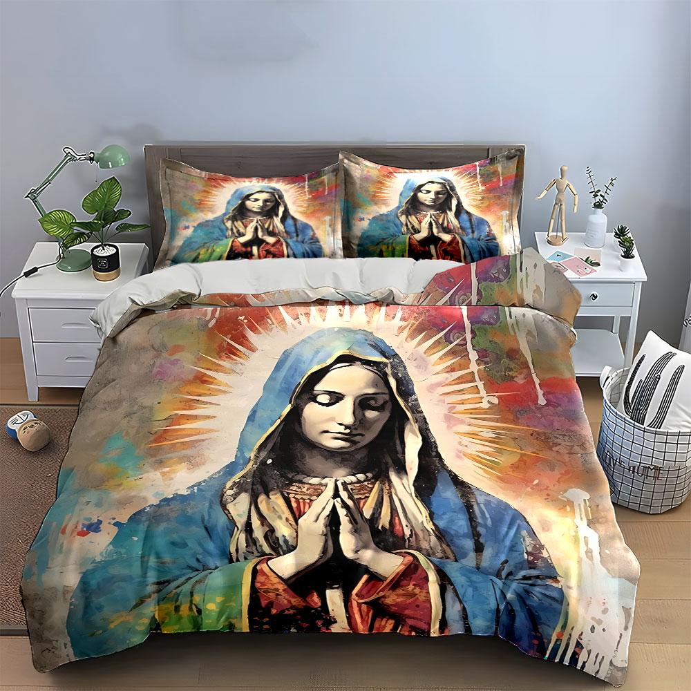 Praying Virgin Mary Artwork Bedding Duvet Cover Set Duvet Cover Pillowcases (1*Duvet Cover 2*Pillowcases, without duvet insert)