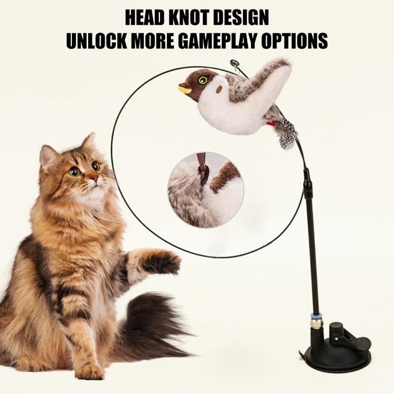 Automatic Activated Sparrow Cats Toy Remote Control Chirping Bird with Sound Effect and Motion Pet Teaser Toy