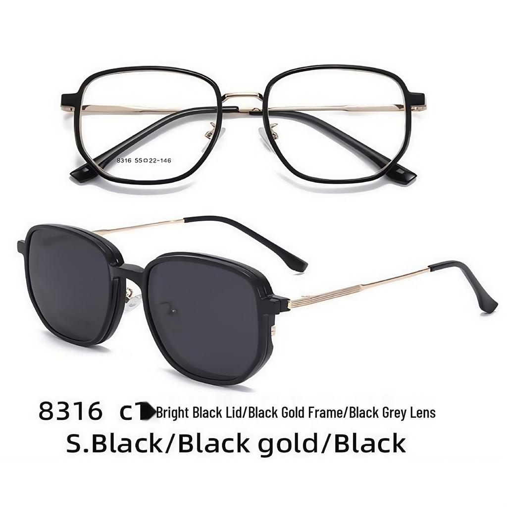 New Model Polarized Sunglasses Set: Magnetic Clip-On Round Frame with Pink & Green Lenses